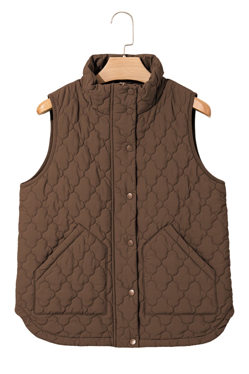 Wild Ginger Flower Shape Quilted Snap Button Zip Up Winter Vest - MAD RUFFI