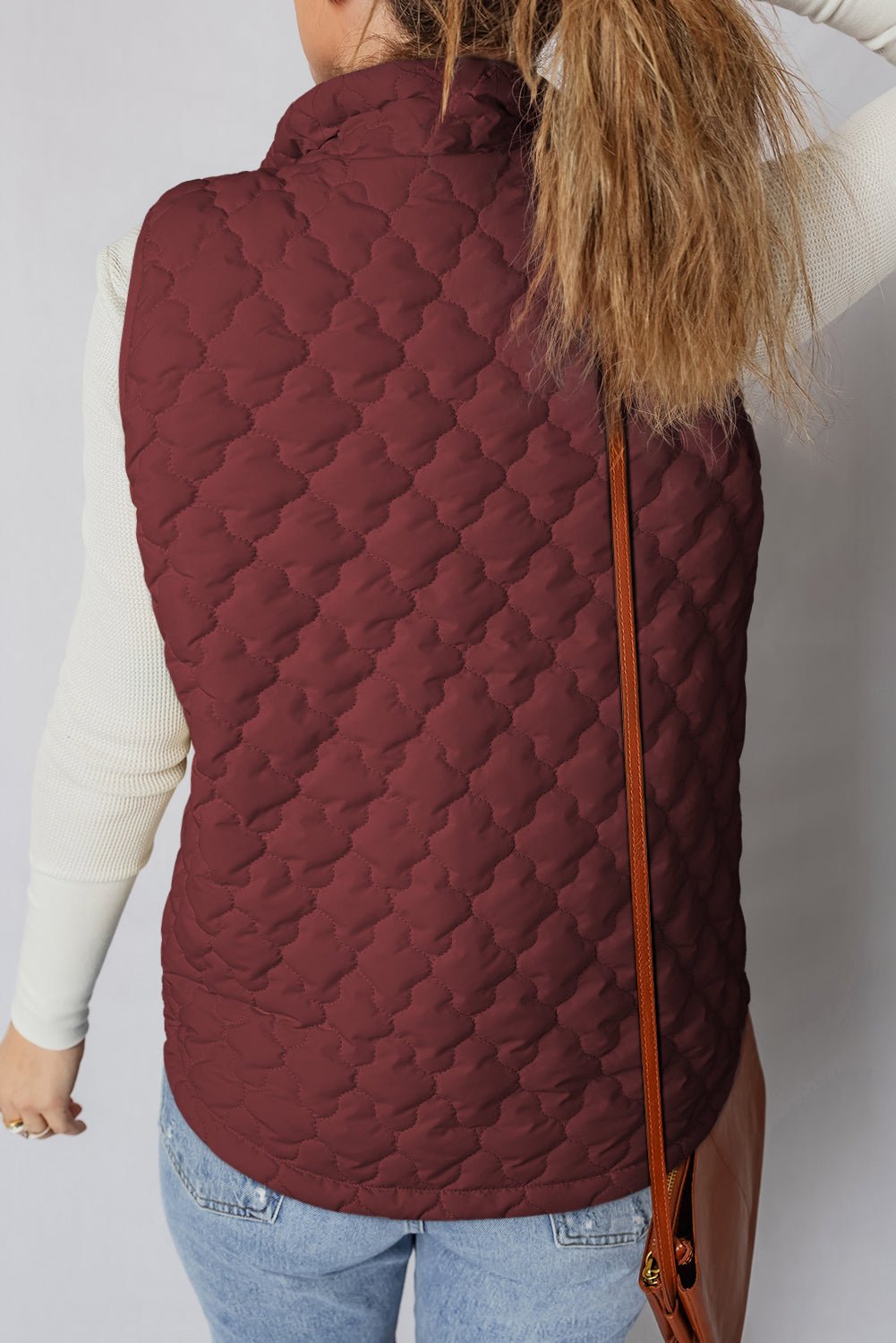 Wild Ginger Flower Shape Quilted Snap Button Zip Up Winter Vest - MAD RUFFI