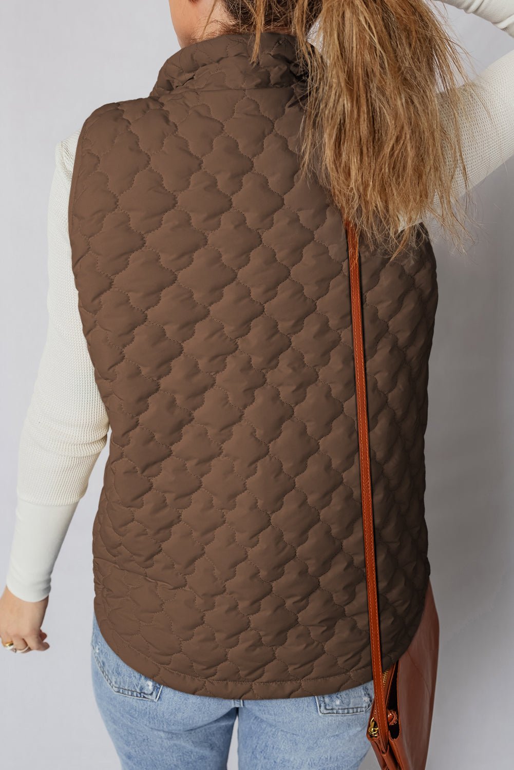 Wild Ginger Flower Shape Quilted Snap Button Zip Up Winter Vest - MAD RUFFI