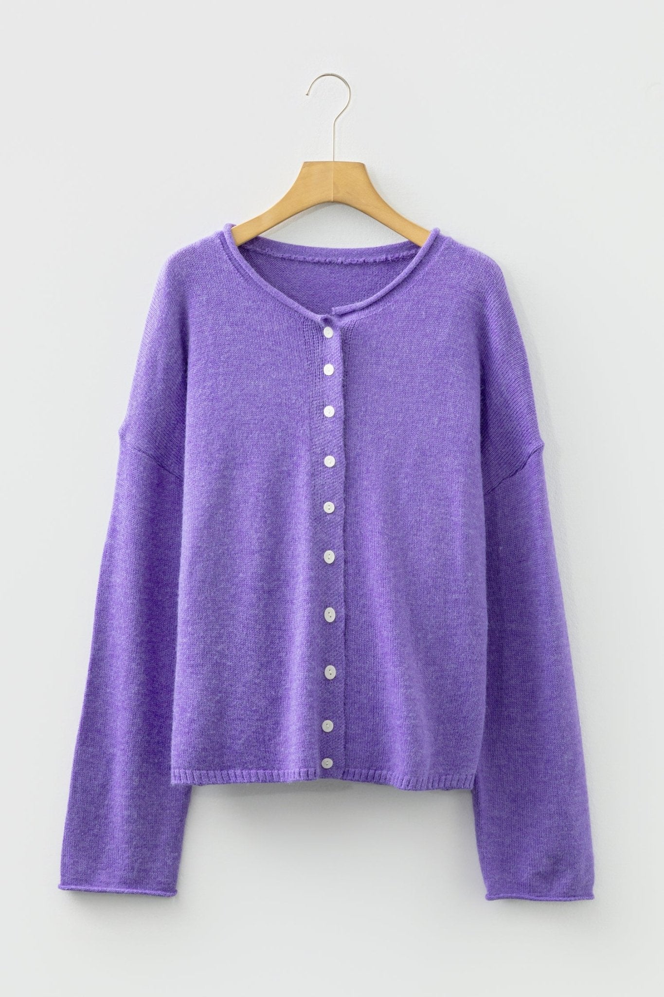 Wisteria Solid Color Knit Button Drop Shoulder Sweater Cardigan - MAD RUFFI