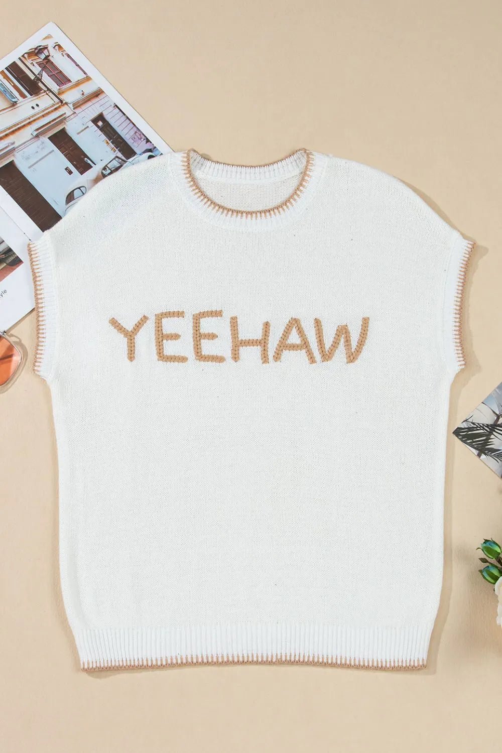 YEEHAW Stitch Edge Crew Neck Knit Top - MAD RUFFI