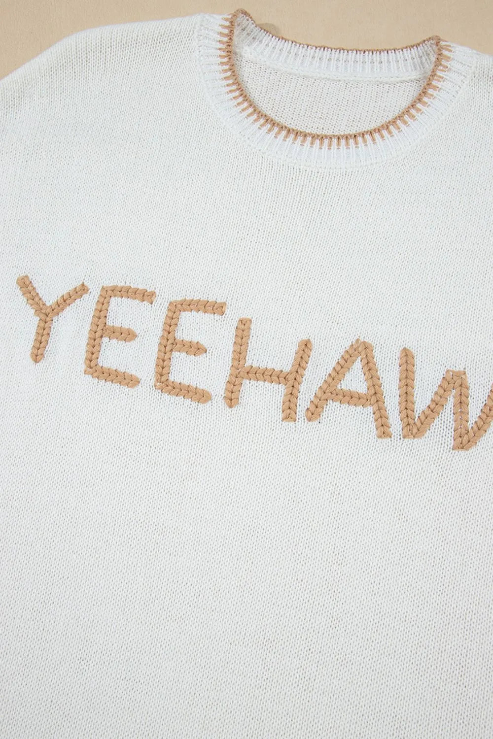 YEEHAW Stitch Edge Crew Neck Knit Top - MAD RUFFI