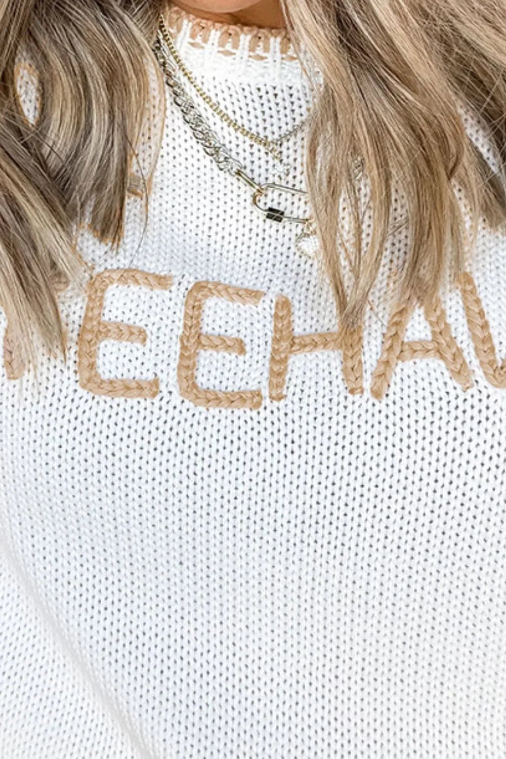 YEEHAW Stitch Edge Crew Neck Knit Top - MAD RUFFI