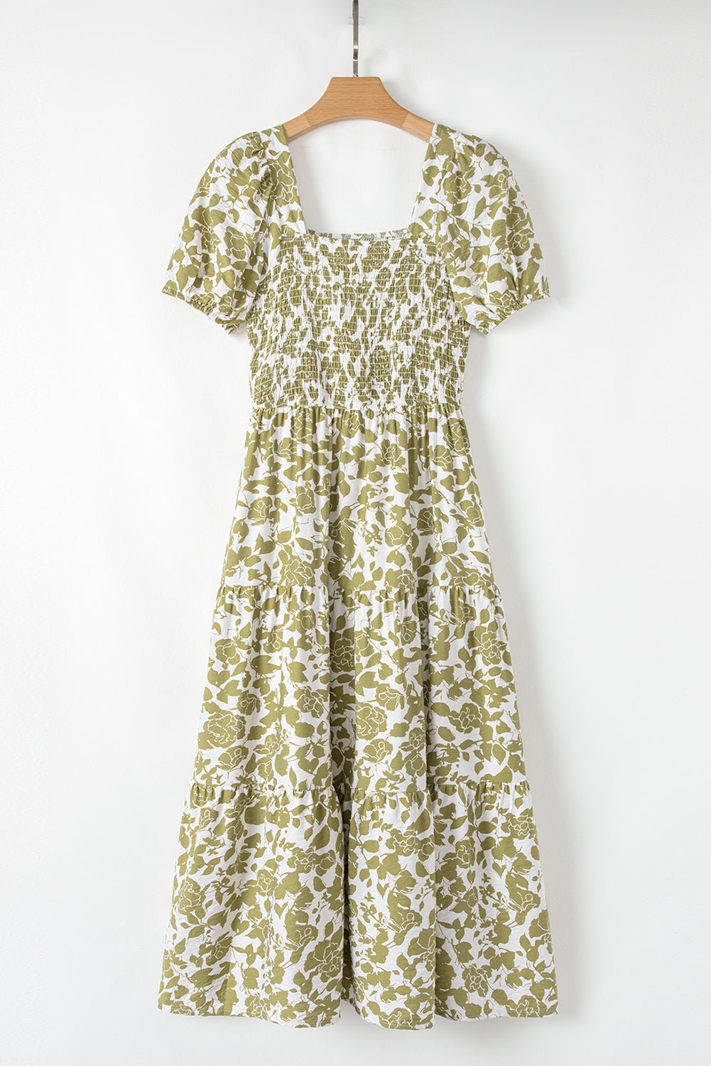 Yellow Boho Floral Print Square Neck Puff Sleeve Tiered Maxi Dress - MAD RUFFI