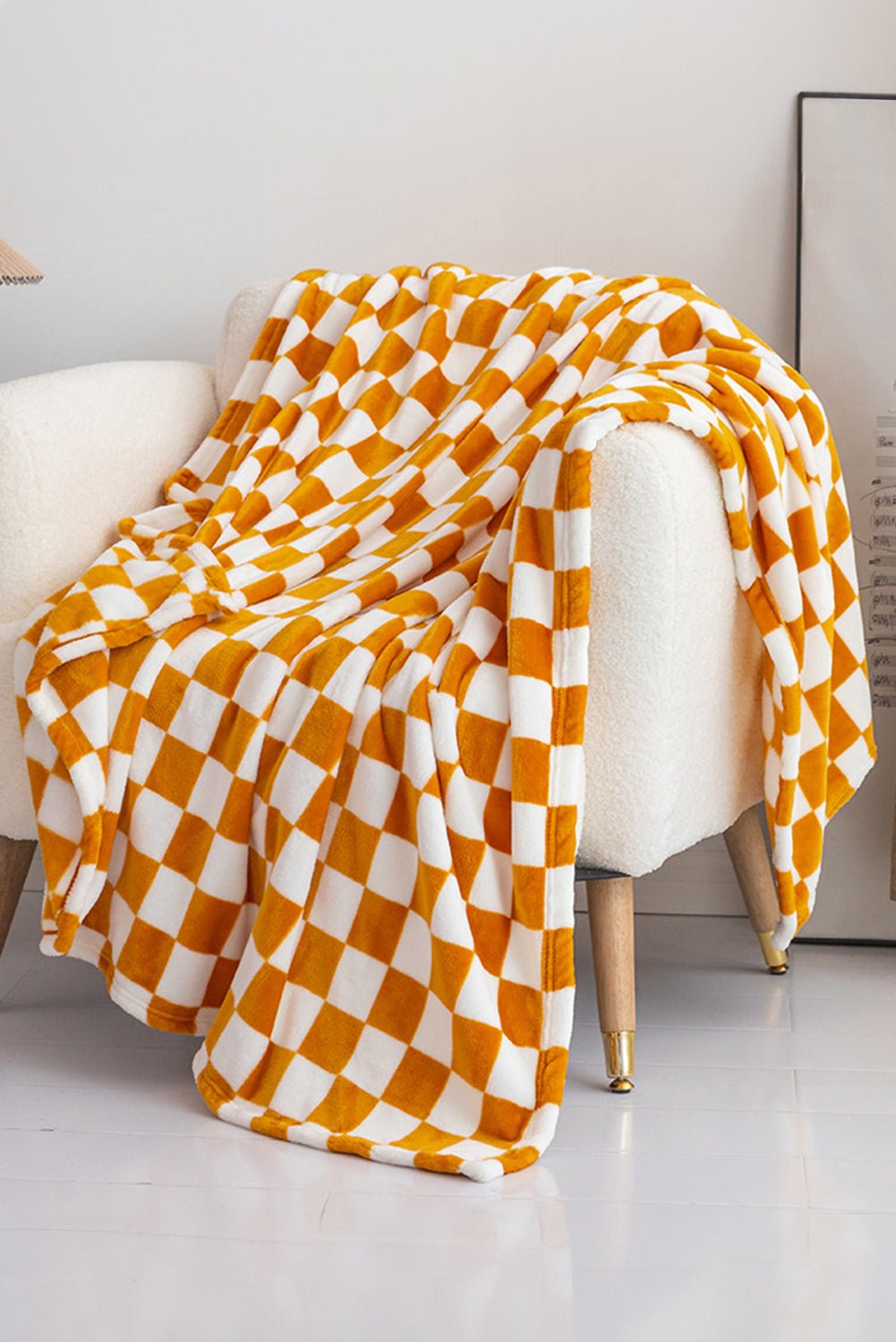 Yellow Checkerboard Printed Soft Throw Blanket - MAD RUFFI