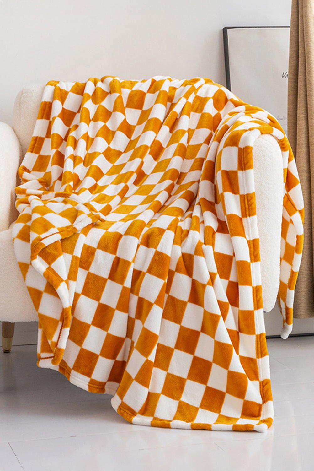 Yellow Checkerboard Printed Soft Throw Blanket - MAD RUFFI