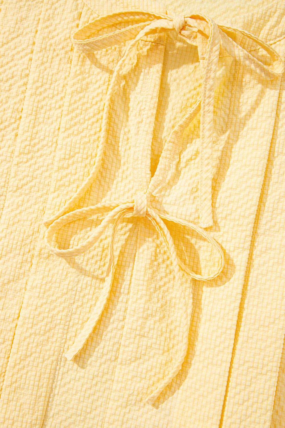 yellow cream bow tie notched neck pleated sleeveless top - MAD RUFFI