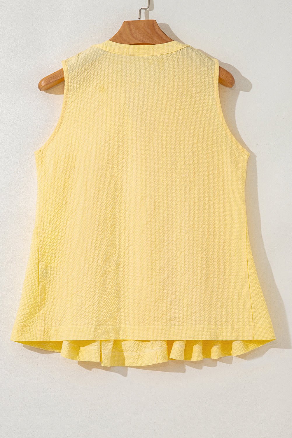 yellow cream bow tie notched neck pleated sleeveless top - MAD RUFFI