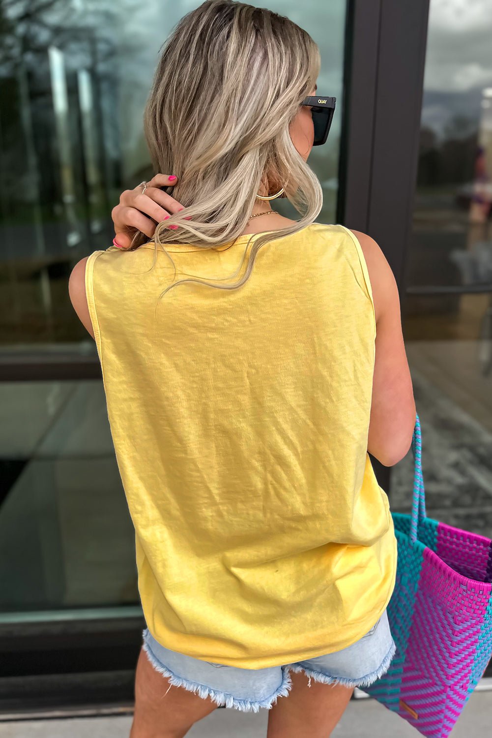 yellow cream flower graphic summer tank top - MAD RUFFI