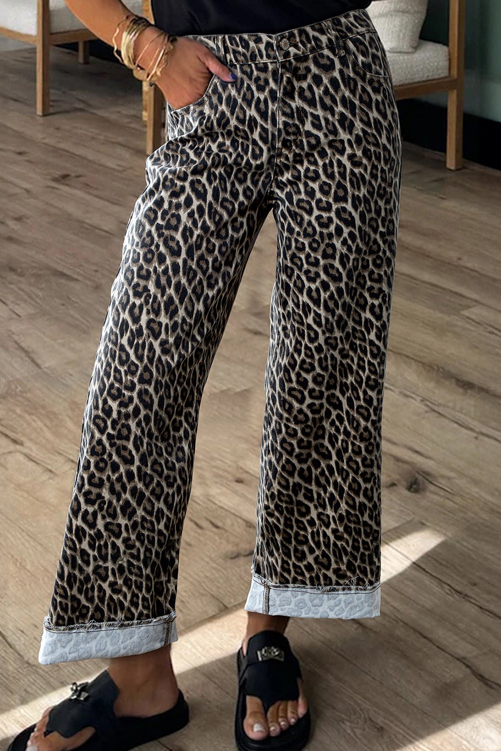 Yellow Leopard Straight Loose Leg Jeans - MAD RUFFI