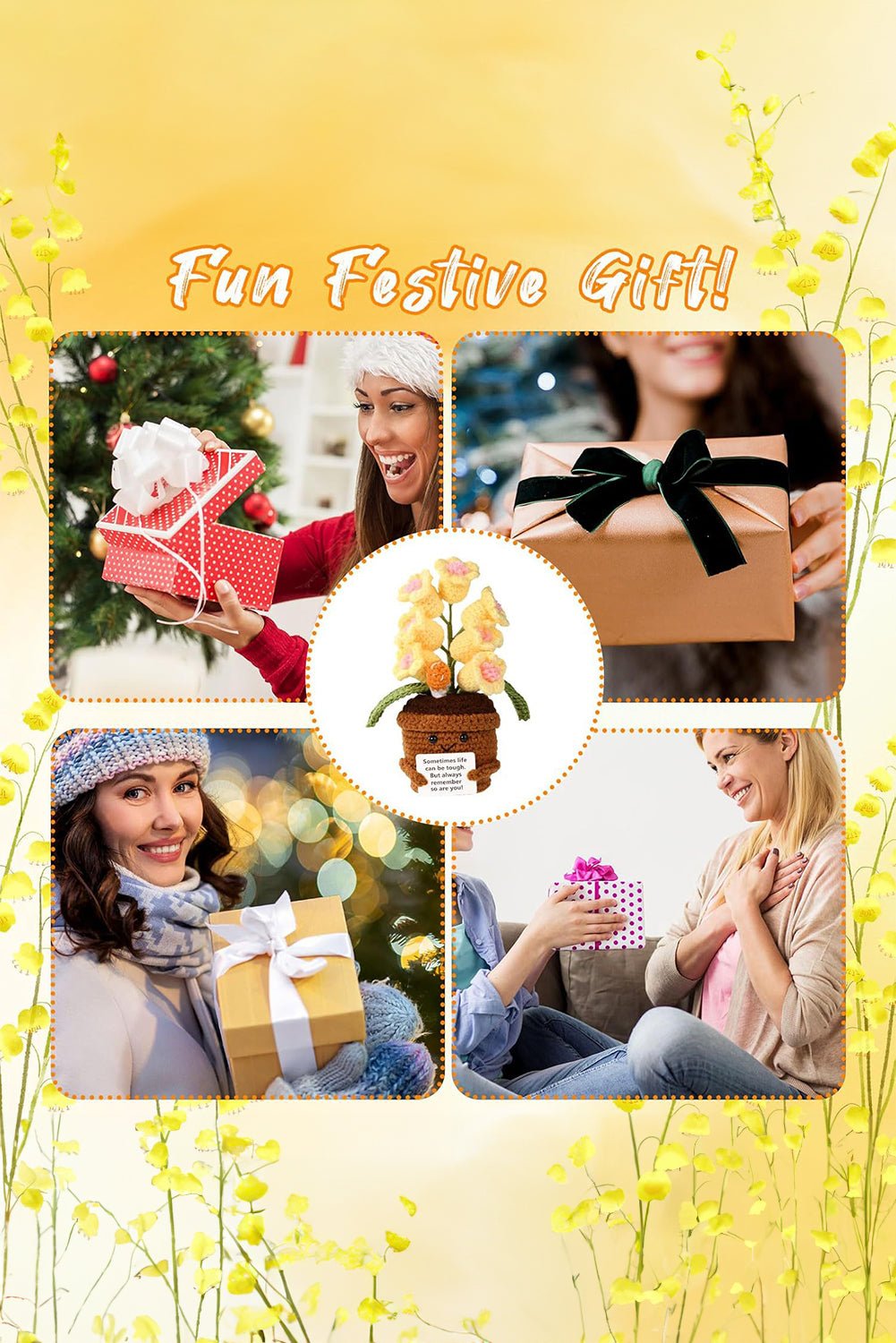 Yellow Positive Crochet Lily of the Valley Pot Home Decoration - MAD RUFFI