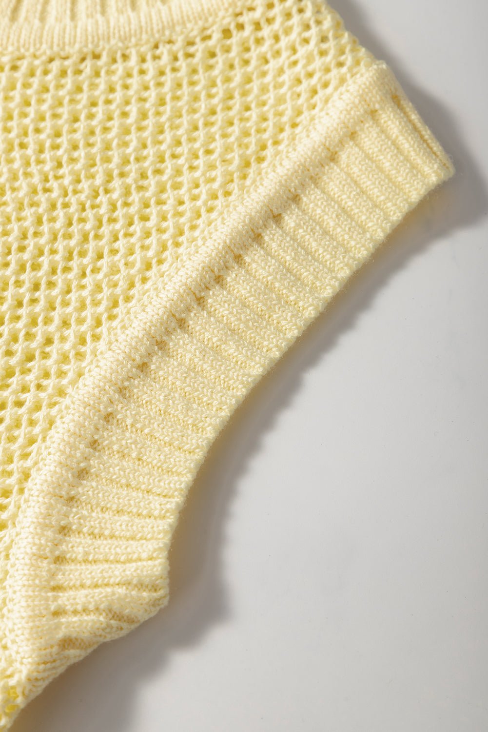 Yellow Solid Color Hollowed Knit Round Neck Sweater Vest - MAD RUFFI