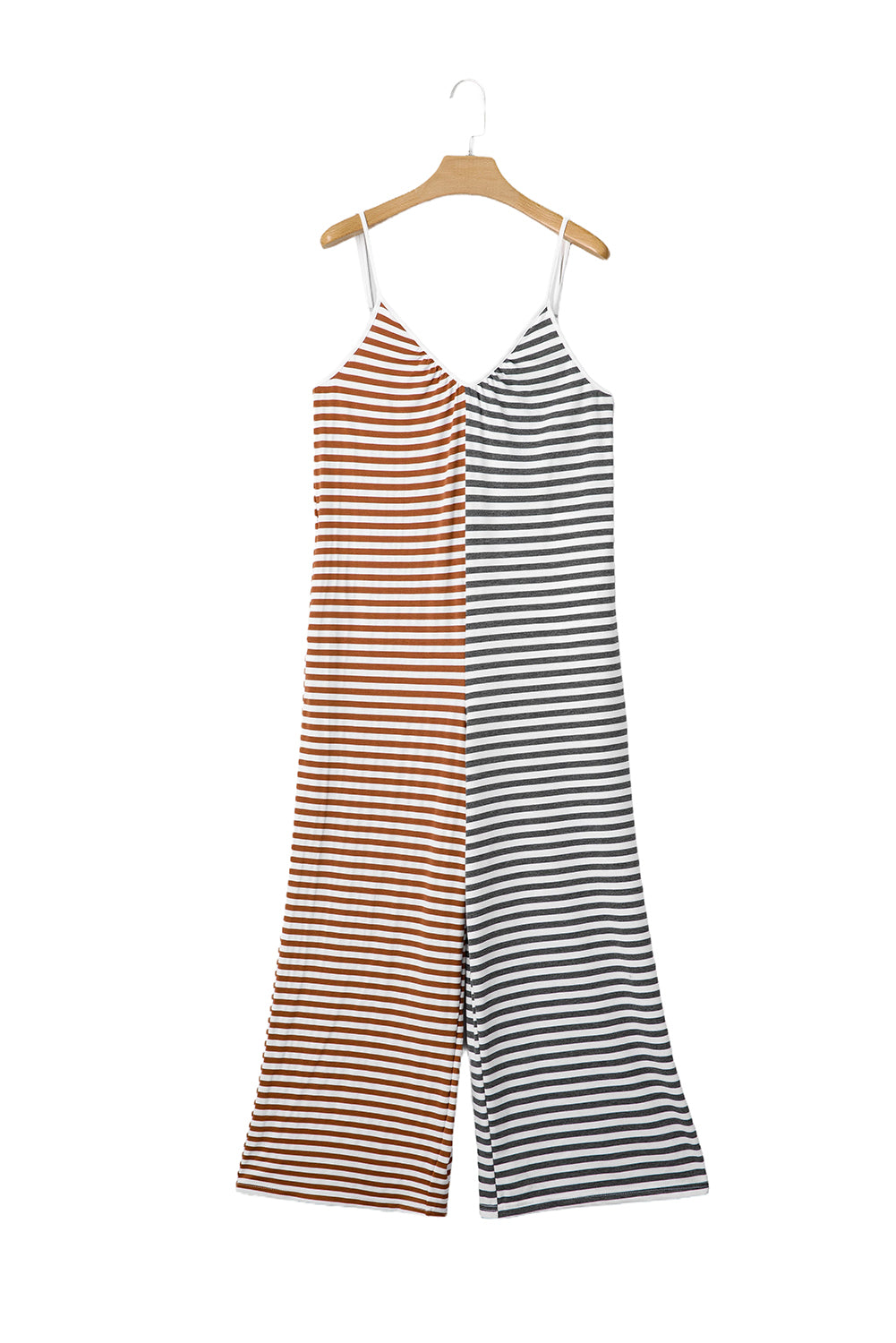 Yellow Stripe Color Block Spaghetti Strap Backless Overall - MAD RUFFI