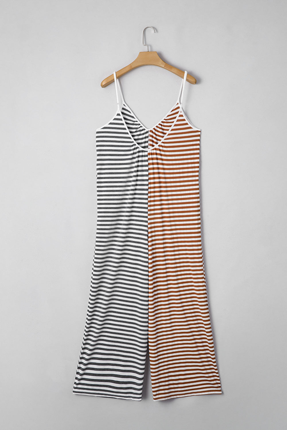 Yellow Stripe Color Block Spaghetti Strap Backless Overall - MAD RUFFI