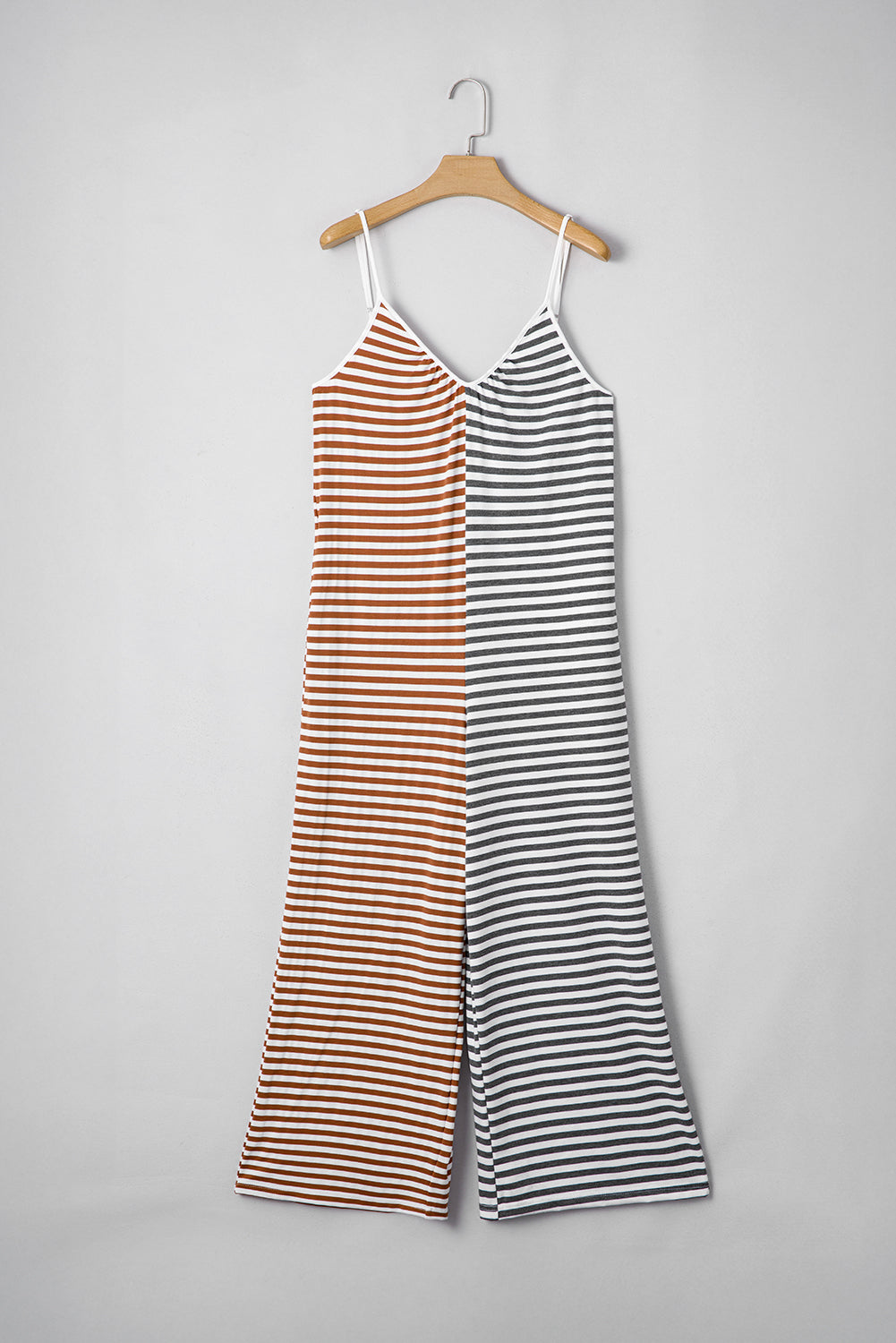 Yellow Stripe Color Block Spaghetti Strap Backless Overall - MAD RUFFI