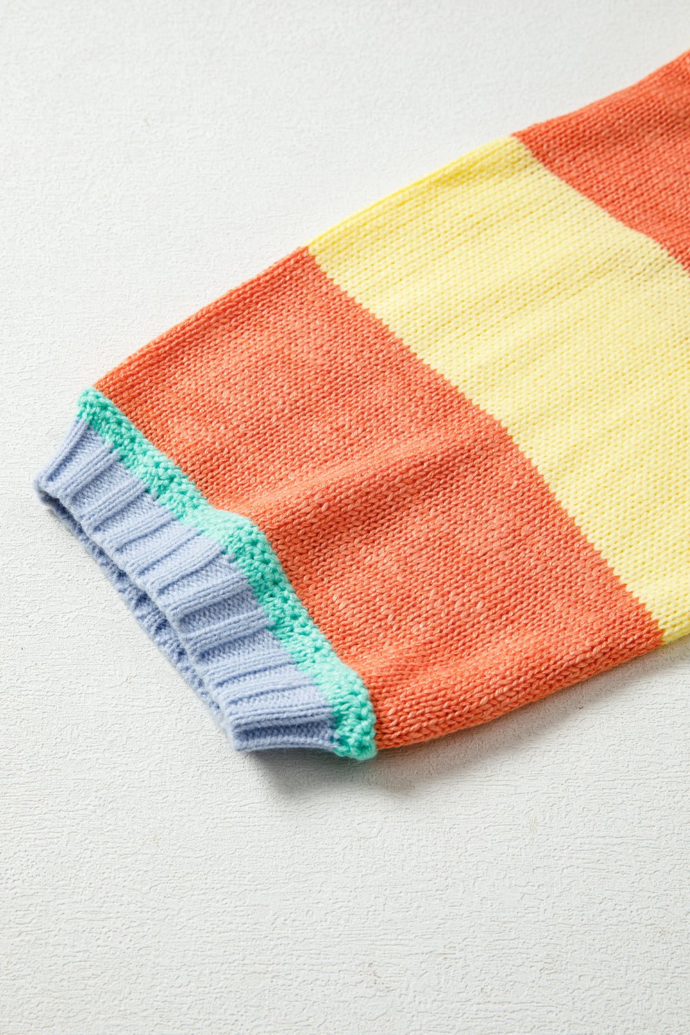 Yellow Stripe Contrasting Trim Round Neck Oversized Sweater - MAD RUFFI