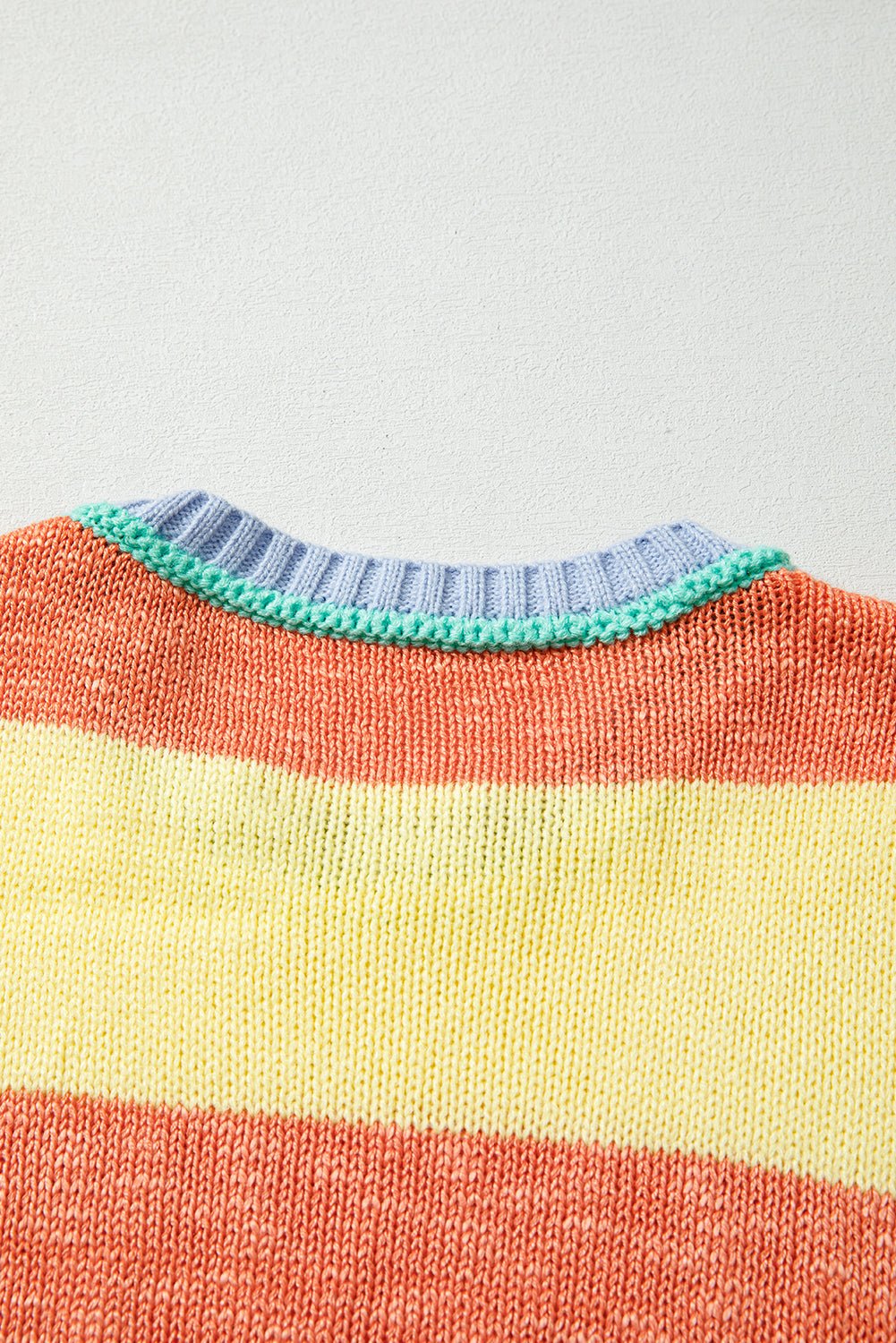 Yellow Stripe Contrasting Trim Round Neck Oversized Sweater - MAD RUFFI