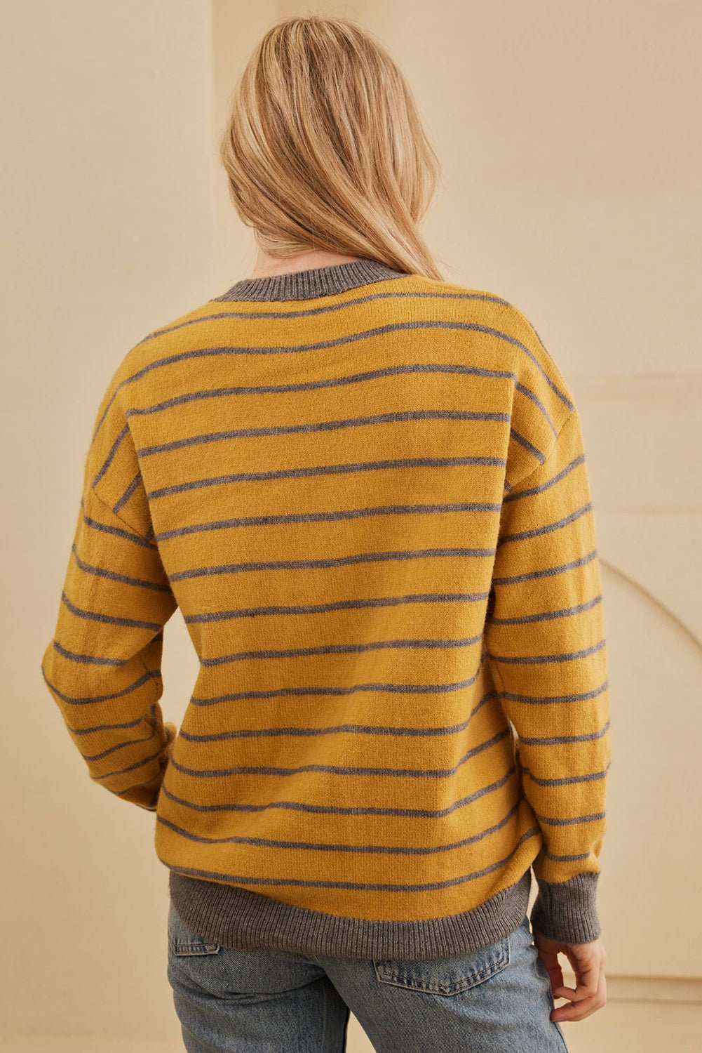 Yellow Striped Daisy Flower Long Sleeve Sweater - MAD RUFFI