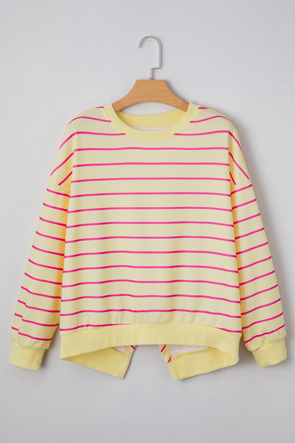 Yellow Striped Overlap Detail Drop Shoulder Pullover Sweatshirt - MAD RUFFI