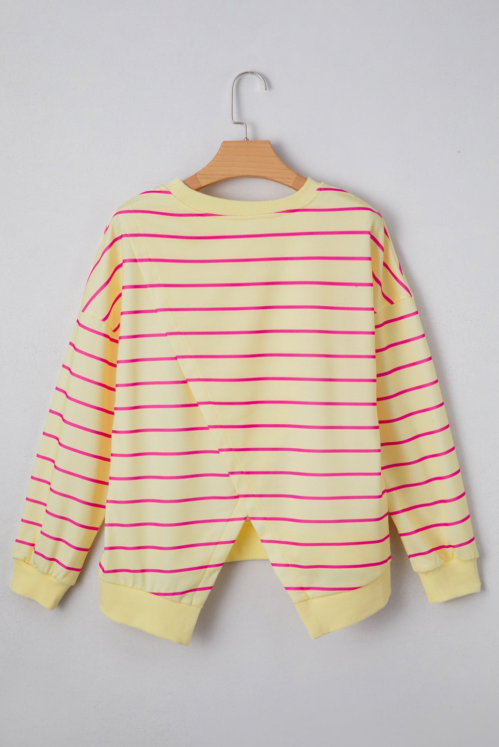 Yellow Striped Overlap Detail Drop Shoulder Pullover Sweatshirt - MAD RUFFI