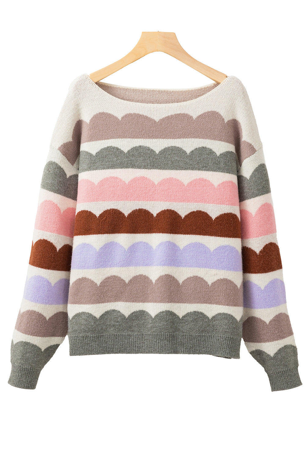 Yellow Wave Striped Balloon Sleeve Drop Shoulder Sweater - MAD RUFFI