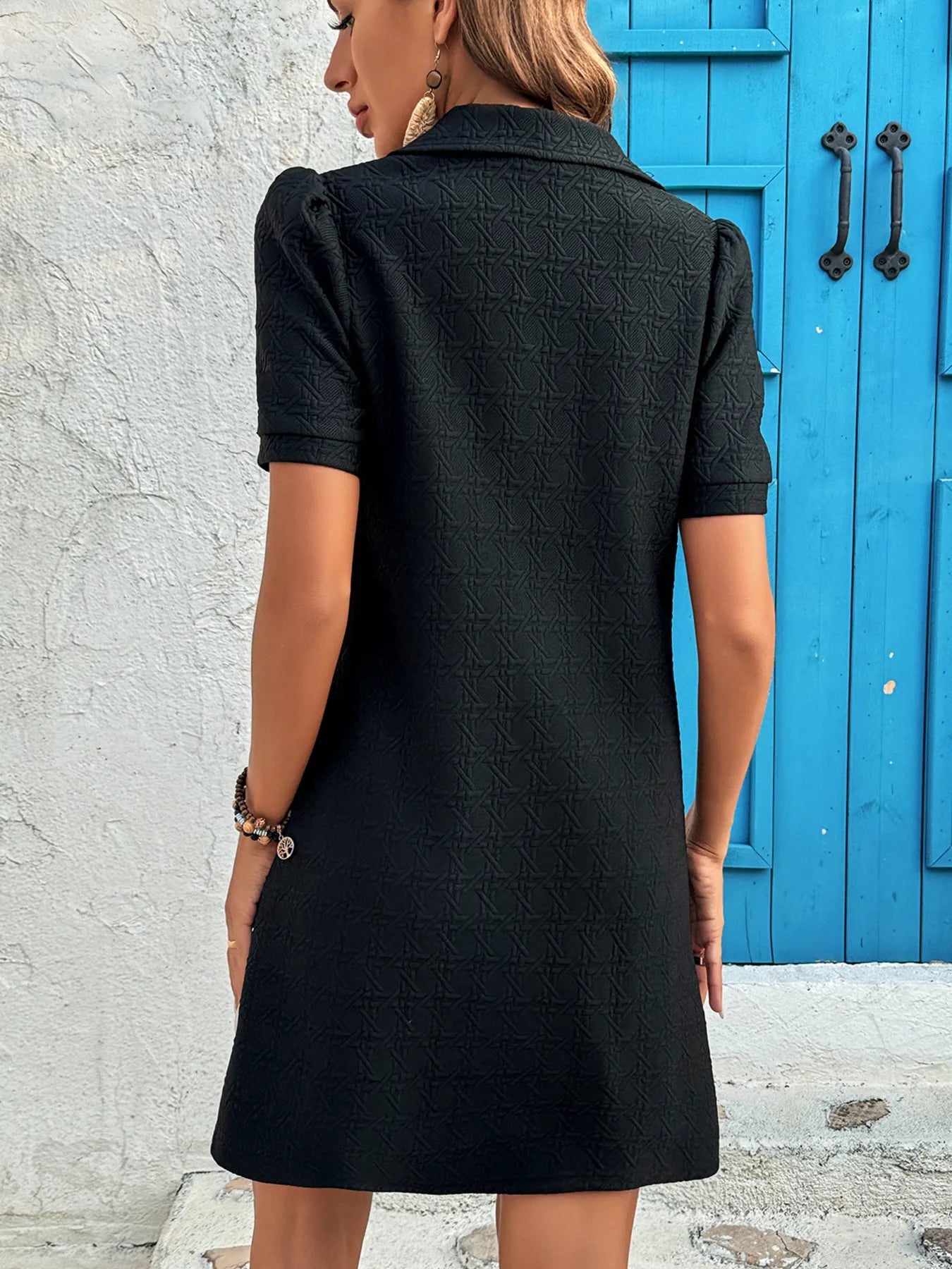 Zip Collar Short Sleeve Casual Mini Dress - MAD RUFFI