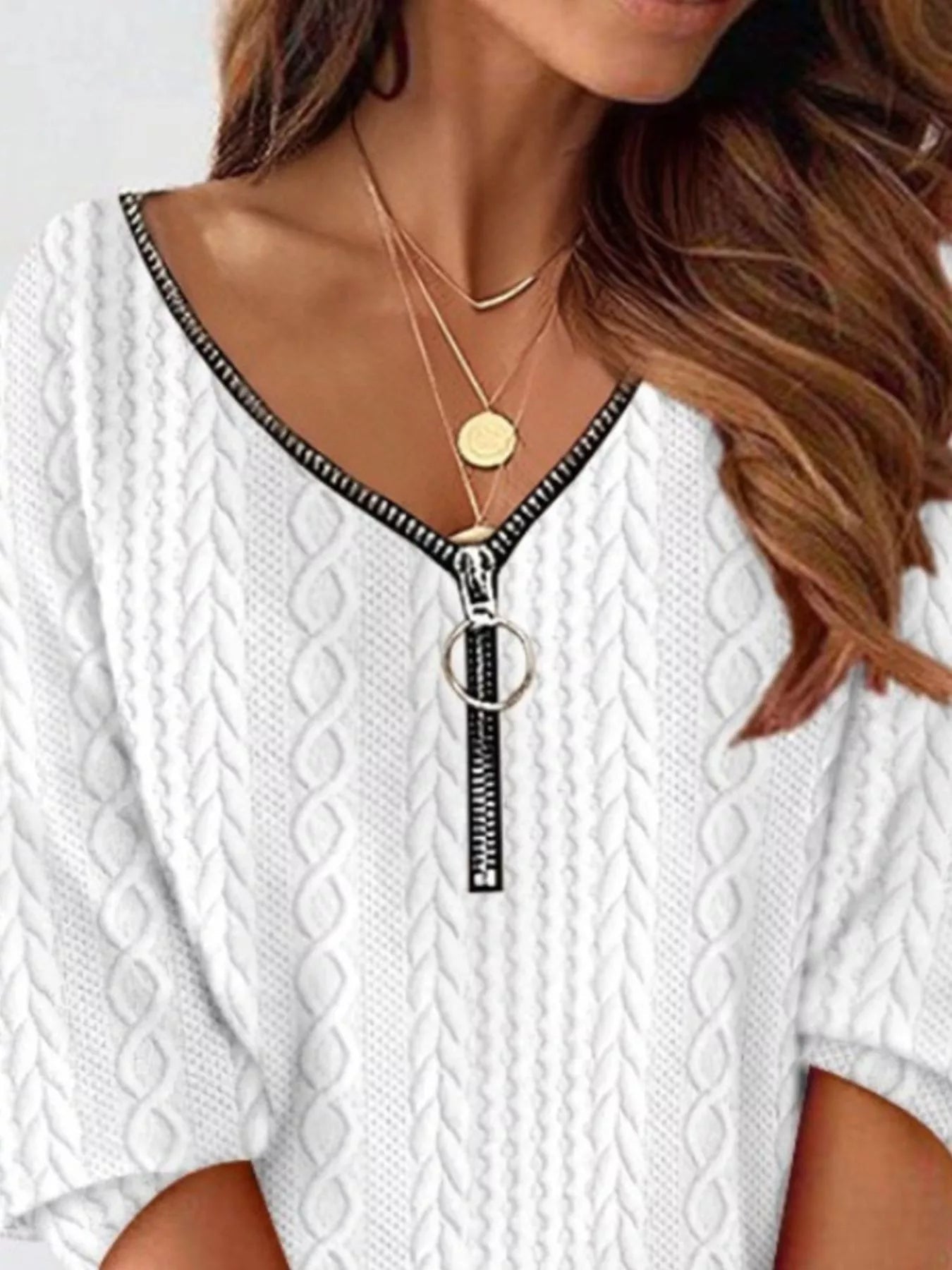 Zip Detail Textured Knit Mini Sweater - MAD RUFFI