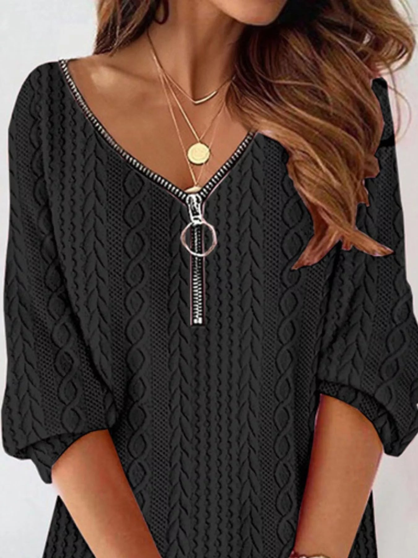 Zip Detail Textured Knit Mini Sweater - MAD RUFFI