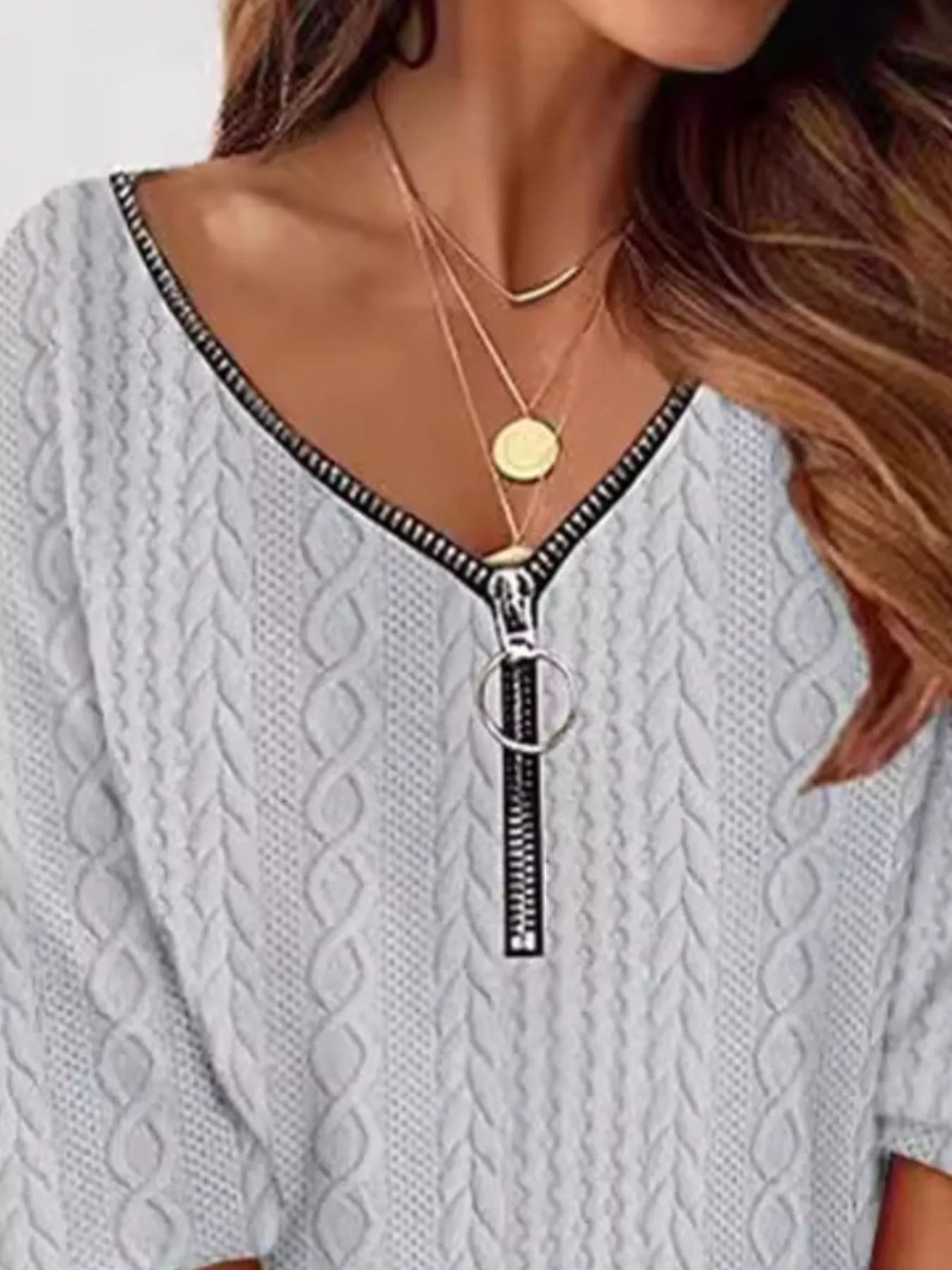 Zip Detail Textured Knit Mini Sweater - MAD RUFFI