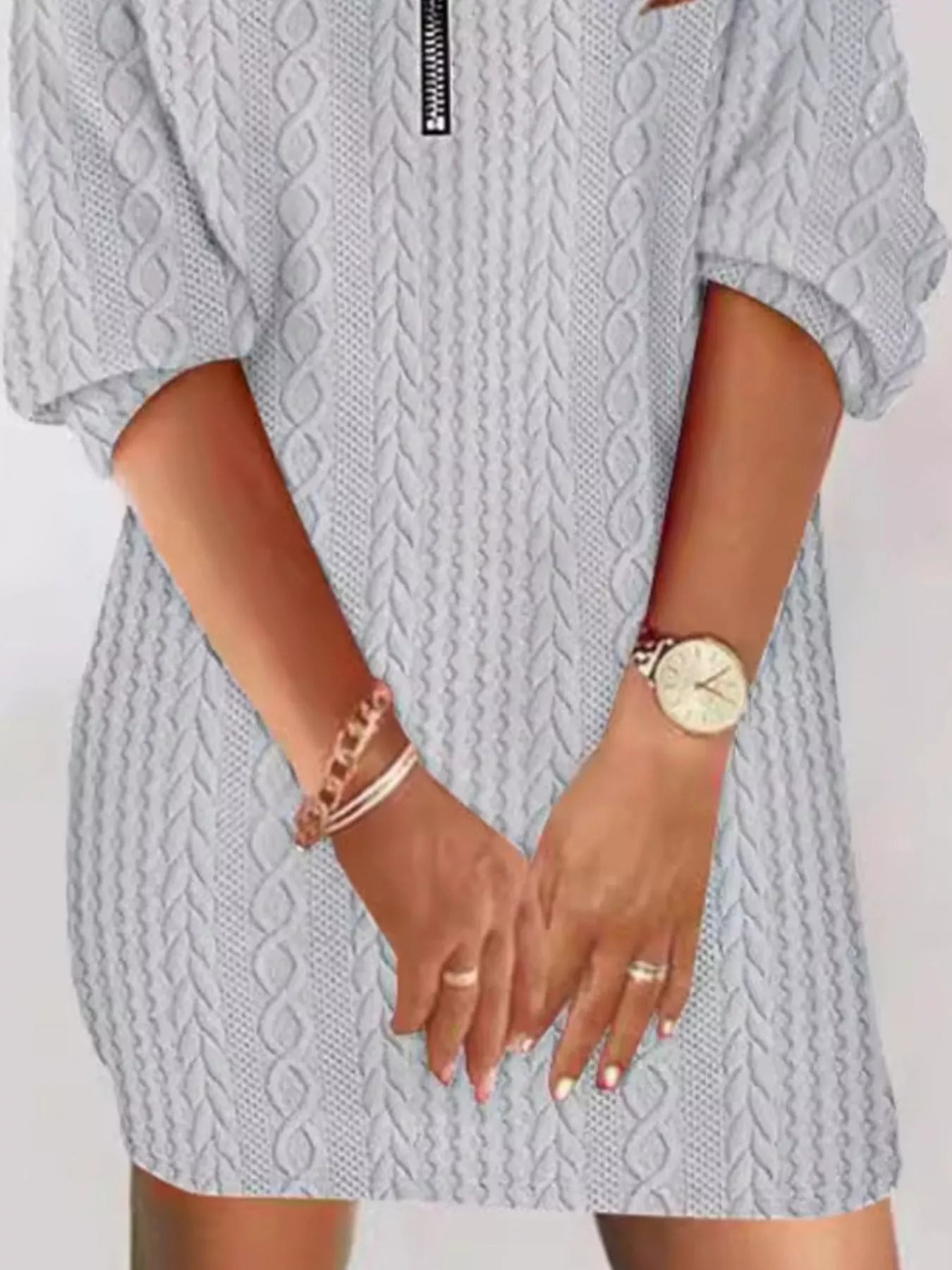 Zip Detail Textured Knit Mini Sweater - MAD RUFFI