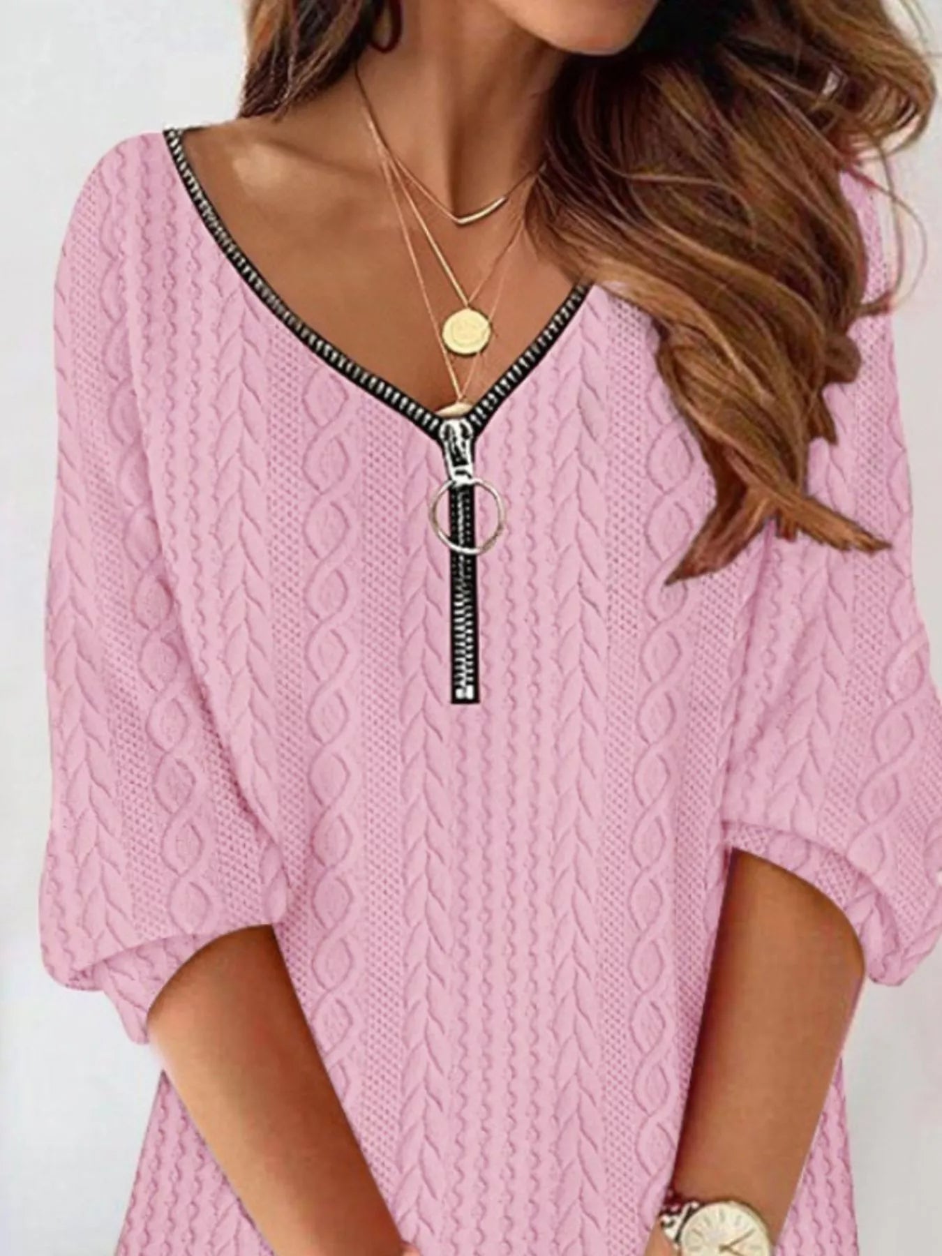 Zip Detail Textured Knit Mini Sweater - MAD RUFFI