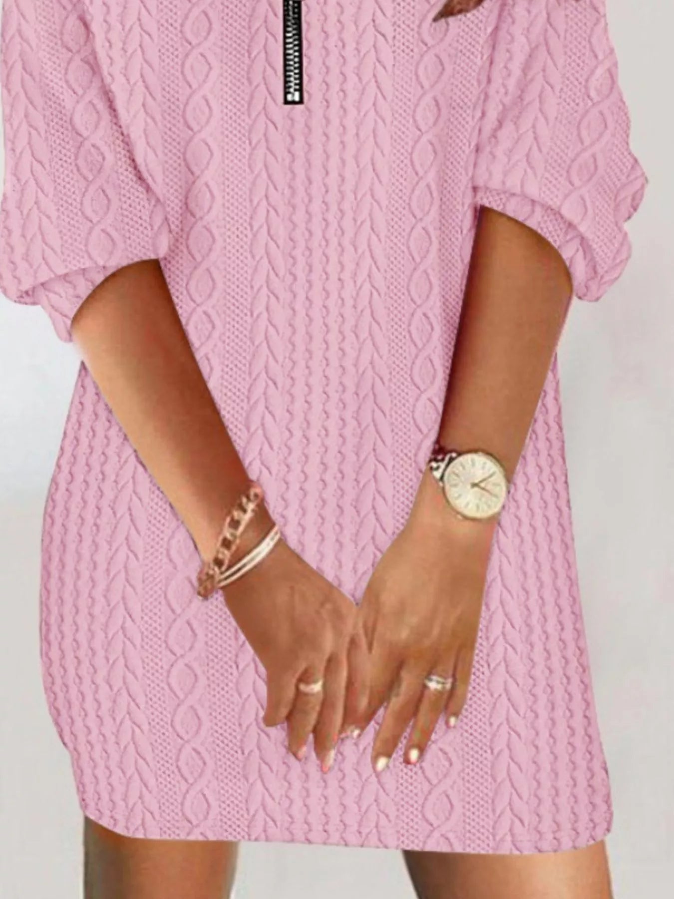 Zip Detail Textured Knit Mini Sweater - MAD RUFFI