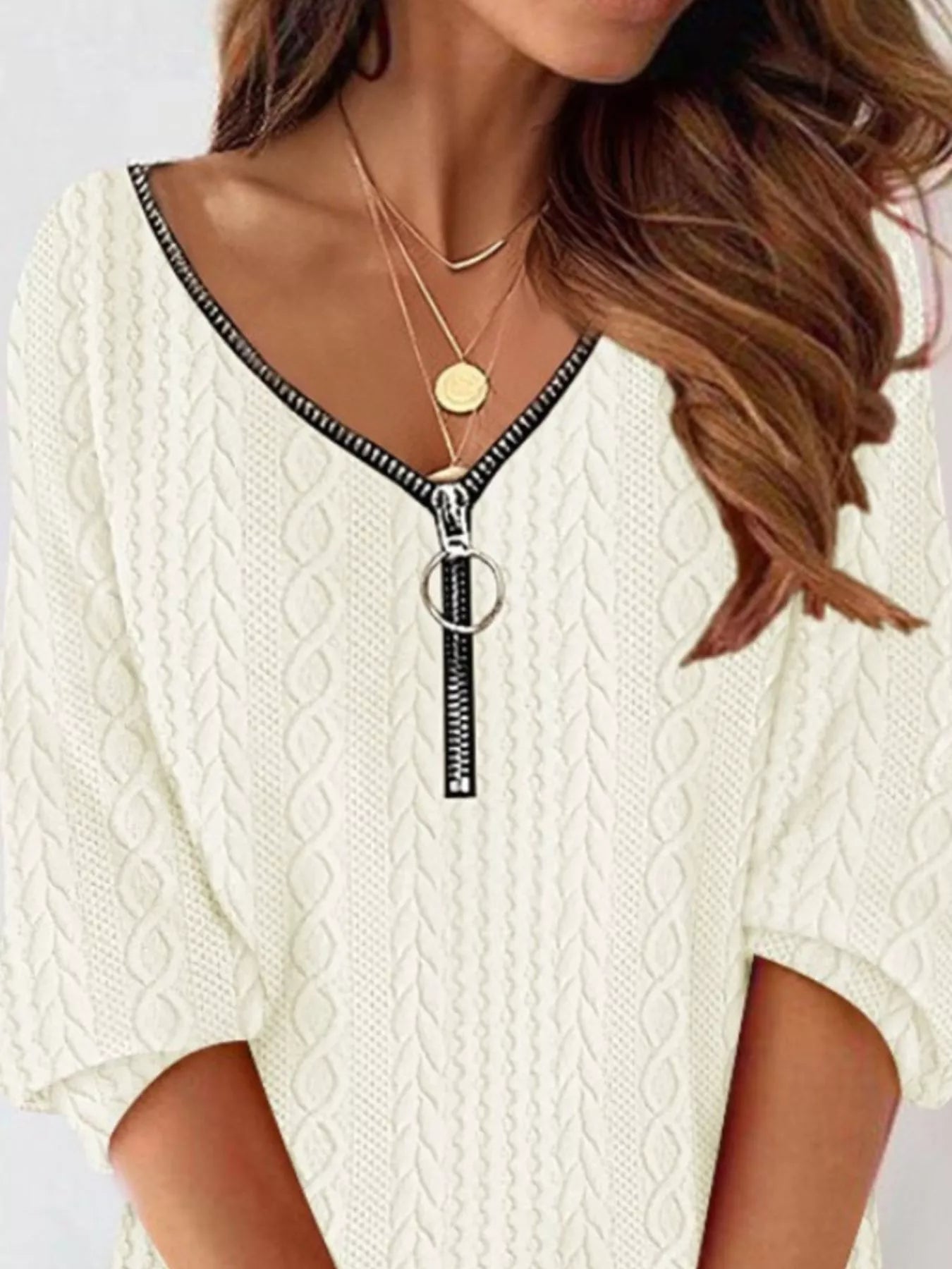 Zip Detail Textured Knit Mini Sweater - MAD RUFFI