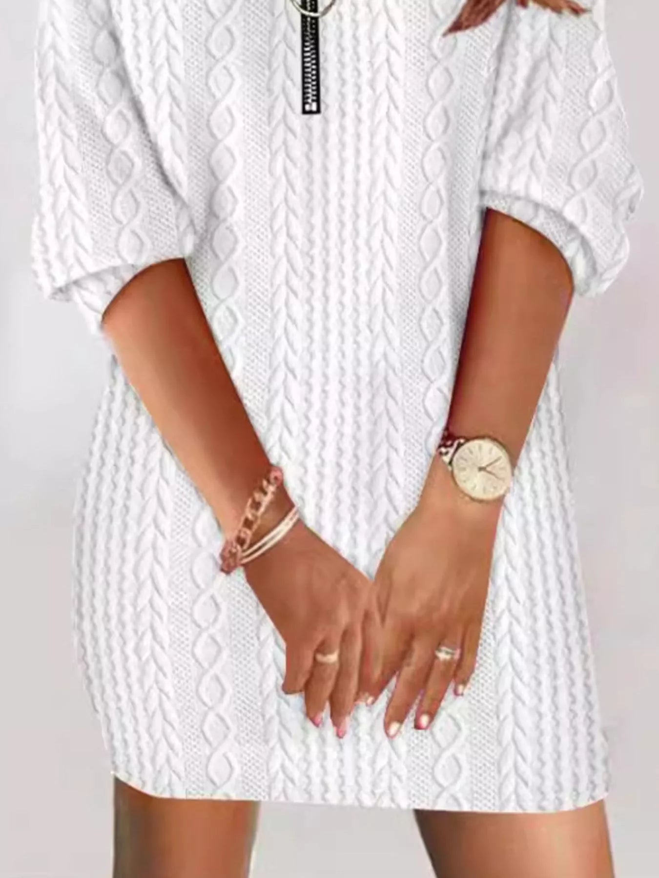 Zip Detail Textured Knit Mini Sweater - MAD RUFFI