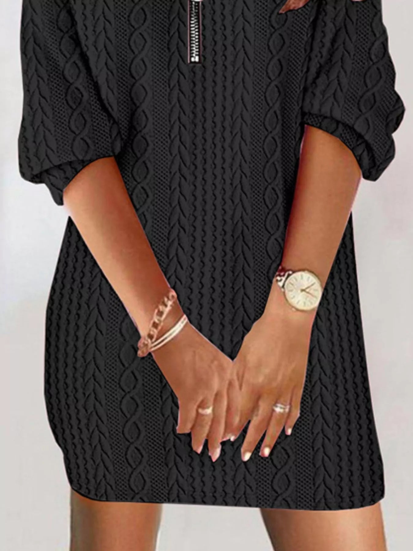 Zip Detail Textured Knit Mini Sweater - MAD RUFFI