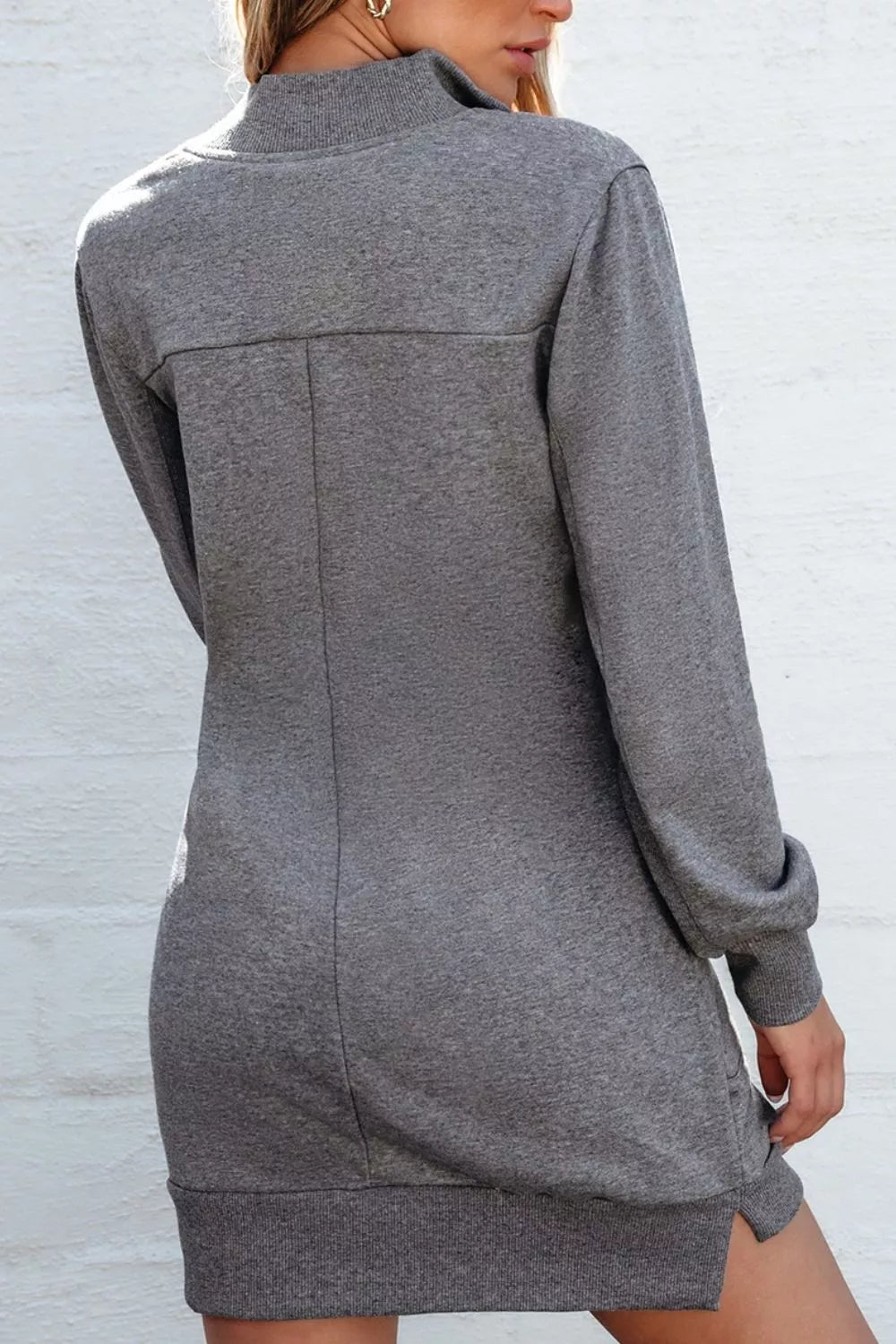 Zip Front Long Sleeve Sweatshirt Dress - MAD RUFFI