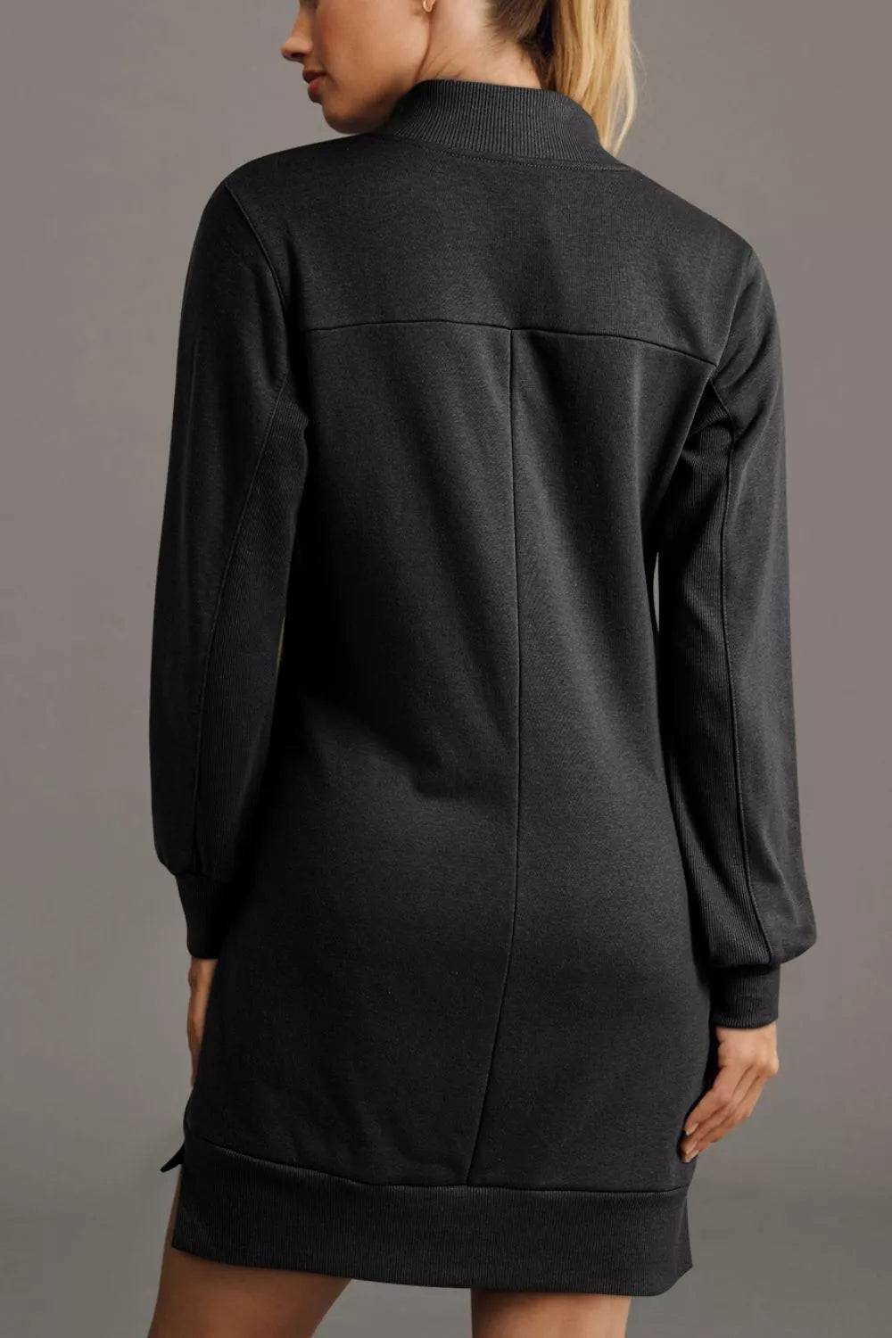 Zip Front Long Sleeve Sweatshirt Dress - MAD RUFFI