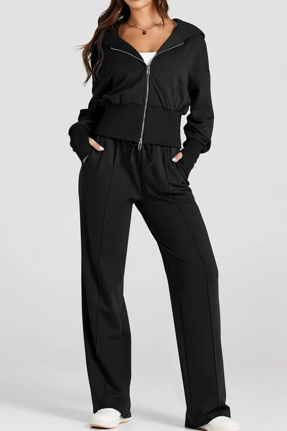 Zip - Up Hoodie and Pants Active Set - MAD RUFFI