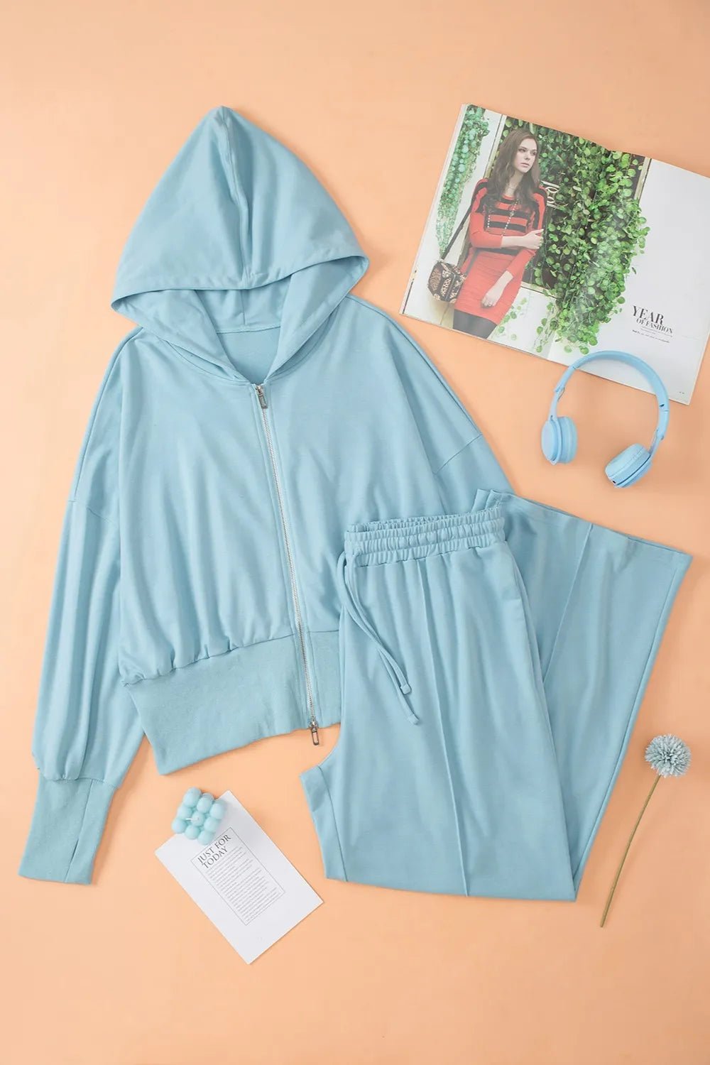 Zip - Up Hoodie and Pants Active Set - MAD RUFFI