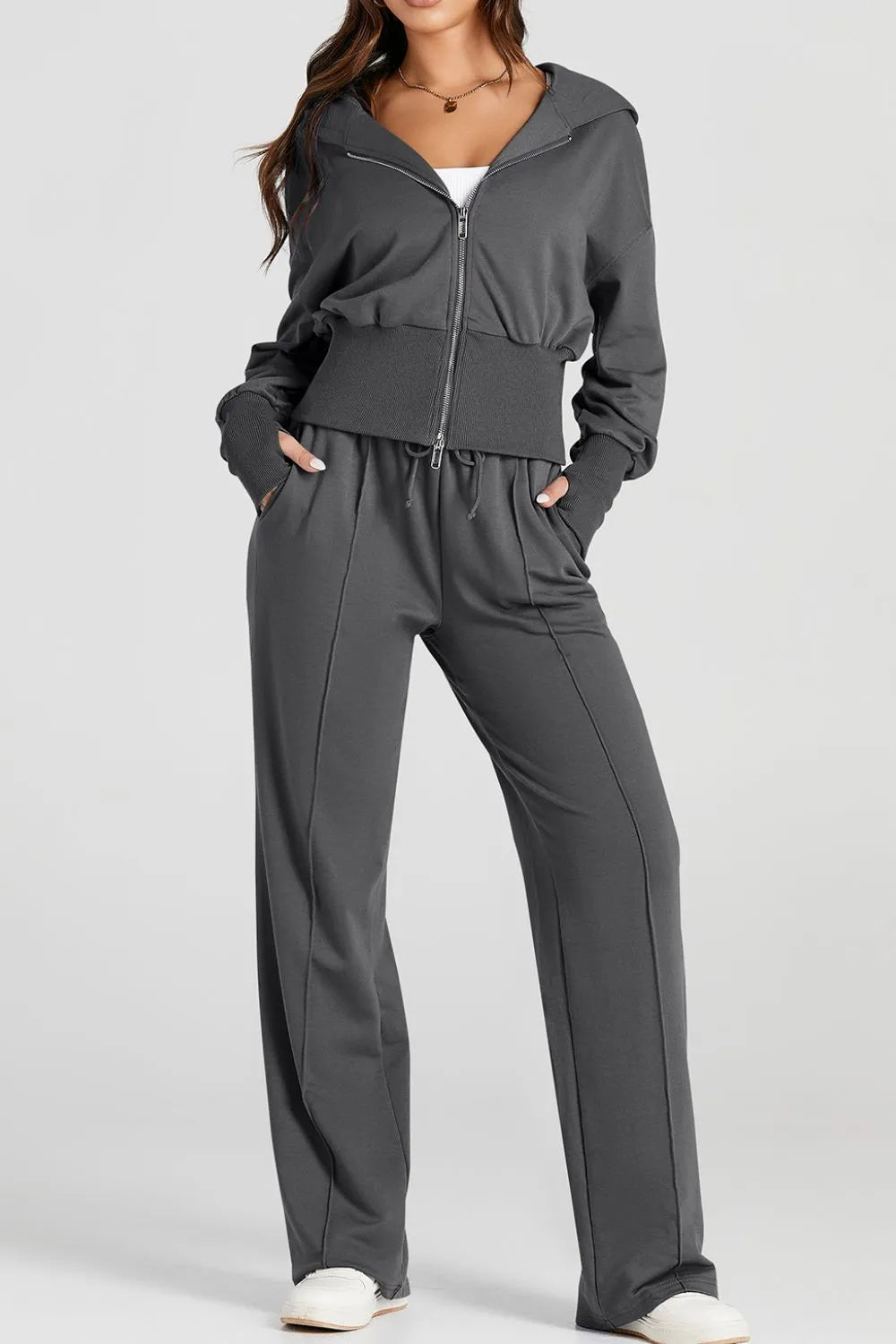 Zip - Up Hoodie and Pants Active Set - MAD RUFFI