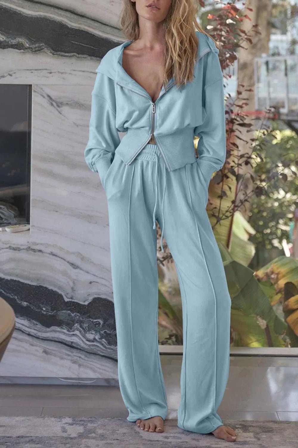 Zip - Up Hoodie and Pants Active Set - MAD RUFFI