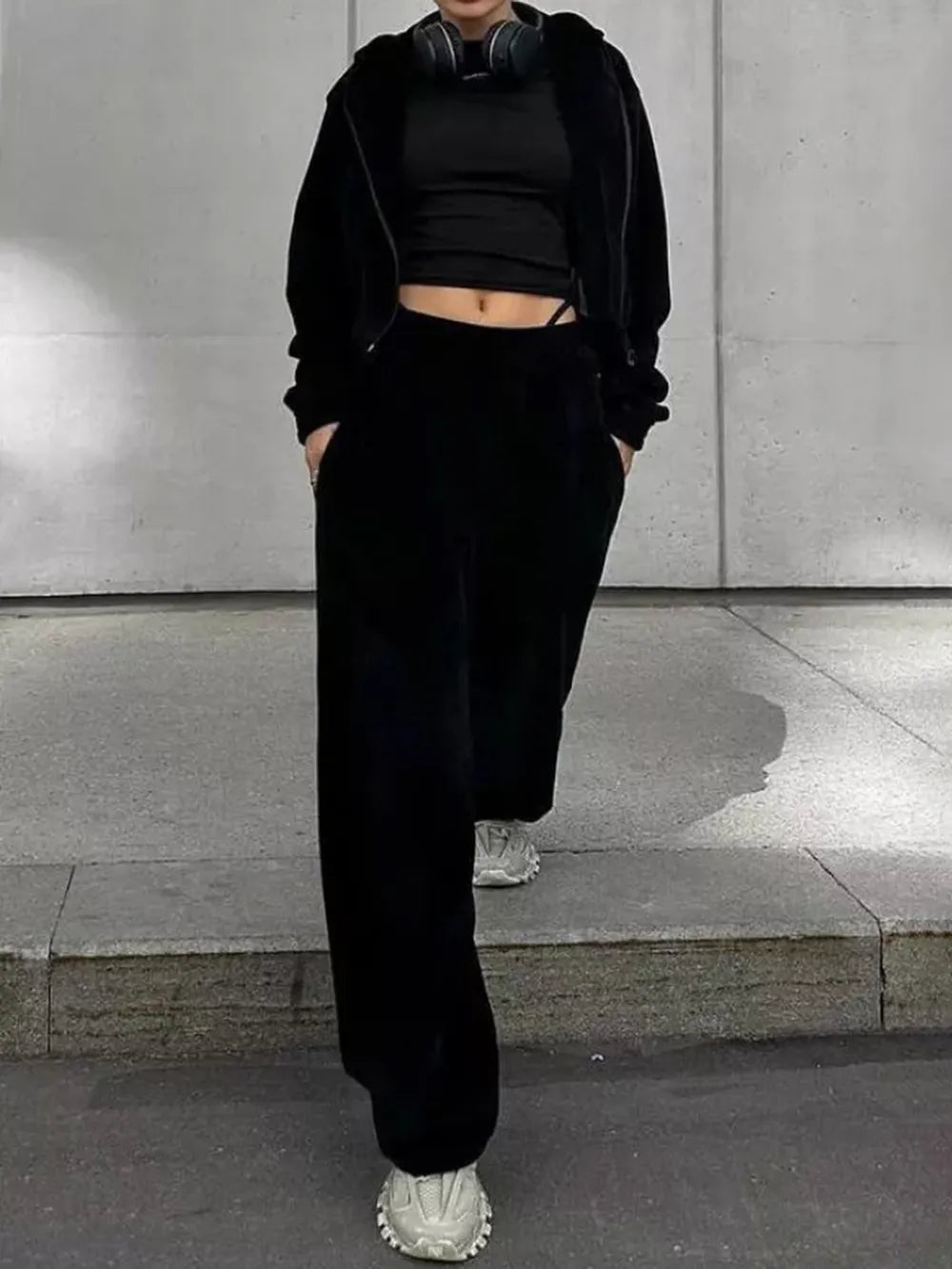 Zip Up Hoodie and Pocketed Pants Set - MAD RUFFI