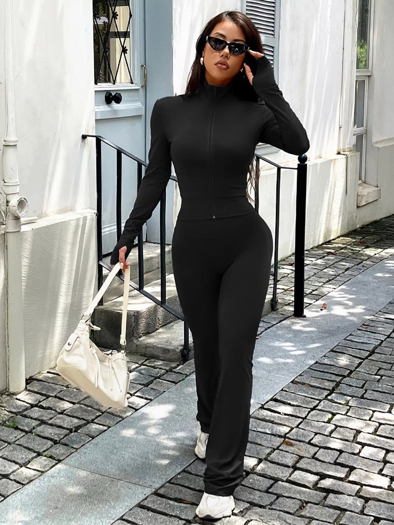 Zip Up Long Sleeve Outerwear and Pants Active Set - MAD RUFFI