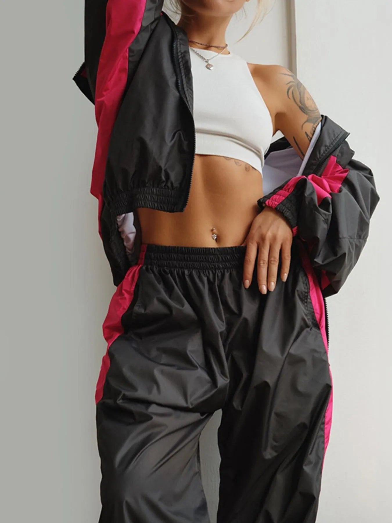 Zip Up Long Sleeve Top and Pants Set - MAD RUFFI