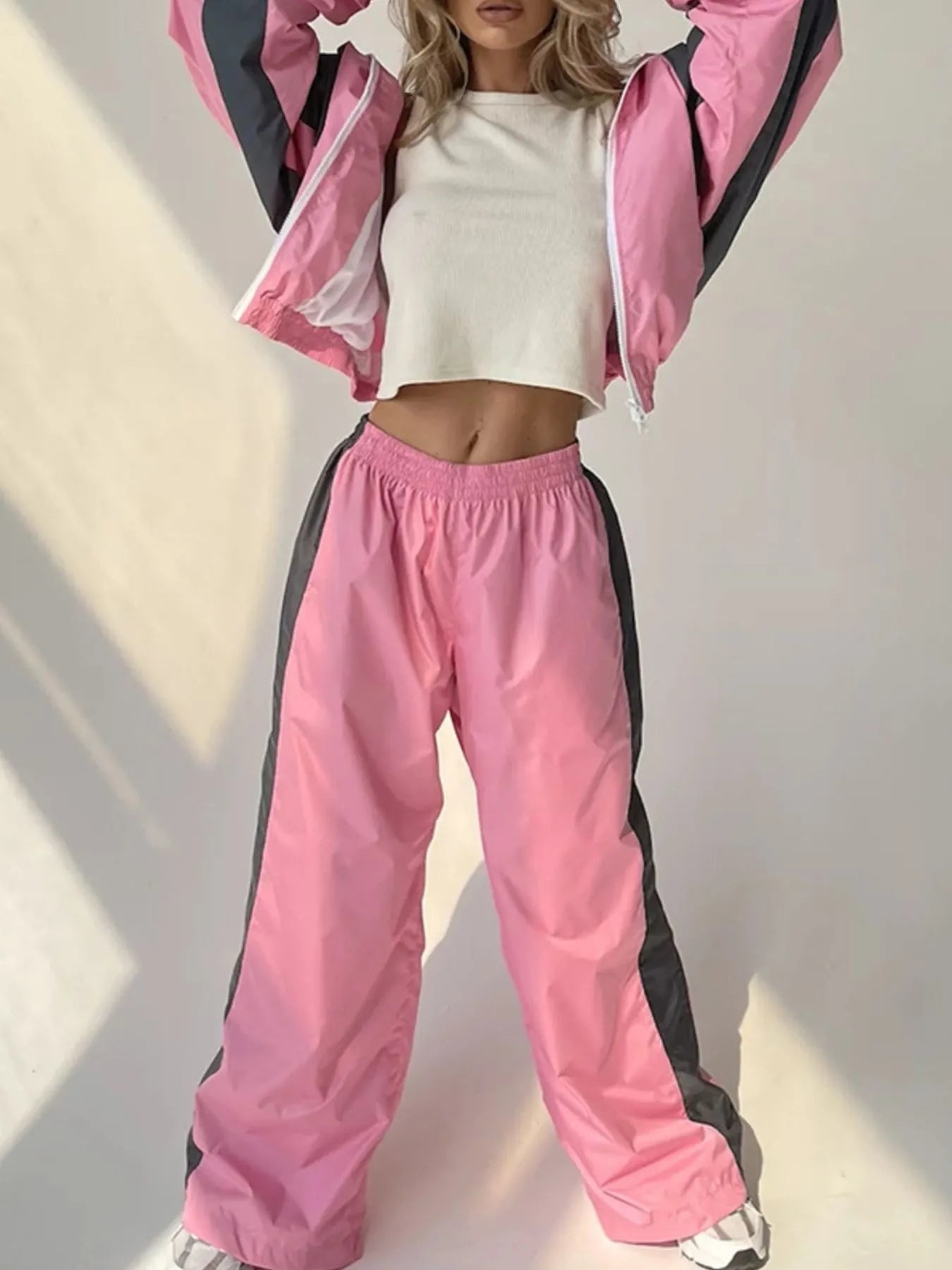 Zip Up Long Sleeve Top and Pants Set - MAD RUFFI